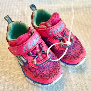 Skechers S Lights Toddler Velcro l Sneakers Size 5 Pink Glitter Light-Up Running